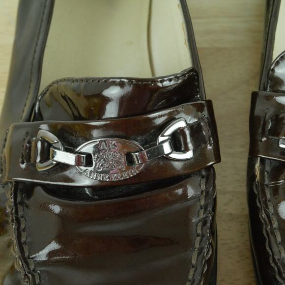 Womens 8 1/2 Loafers Brown Patent Leather Preppy Academia Minimal Slip On Flats - Picture 5 of 13
